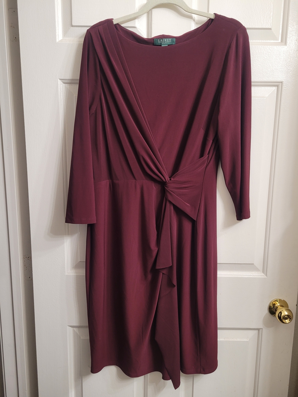 Lauren Ralph Lauren Maroon Faux Wrap Draped Cocktail Dress Size 18